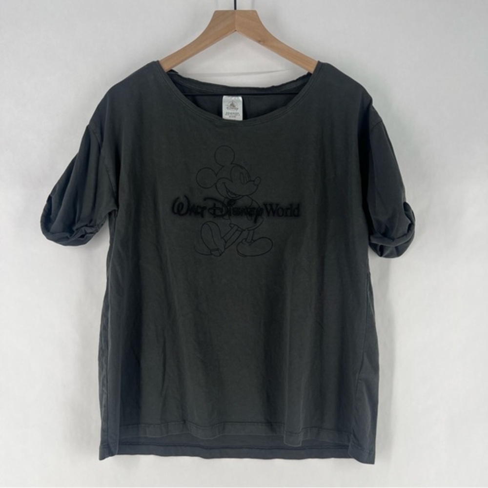 Disney Mickey Mouse Dark Charcoal Gray Minimalistic Cuffed ‎ Short Sleeve Tee